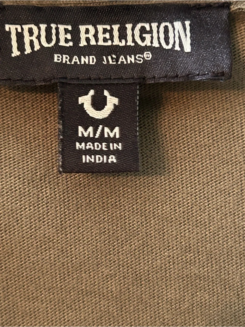 True Religion Men's Polo Shirt M Olive Green TR Logo Trim Relaxed Fit Grunge